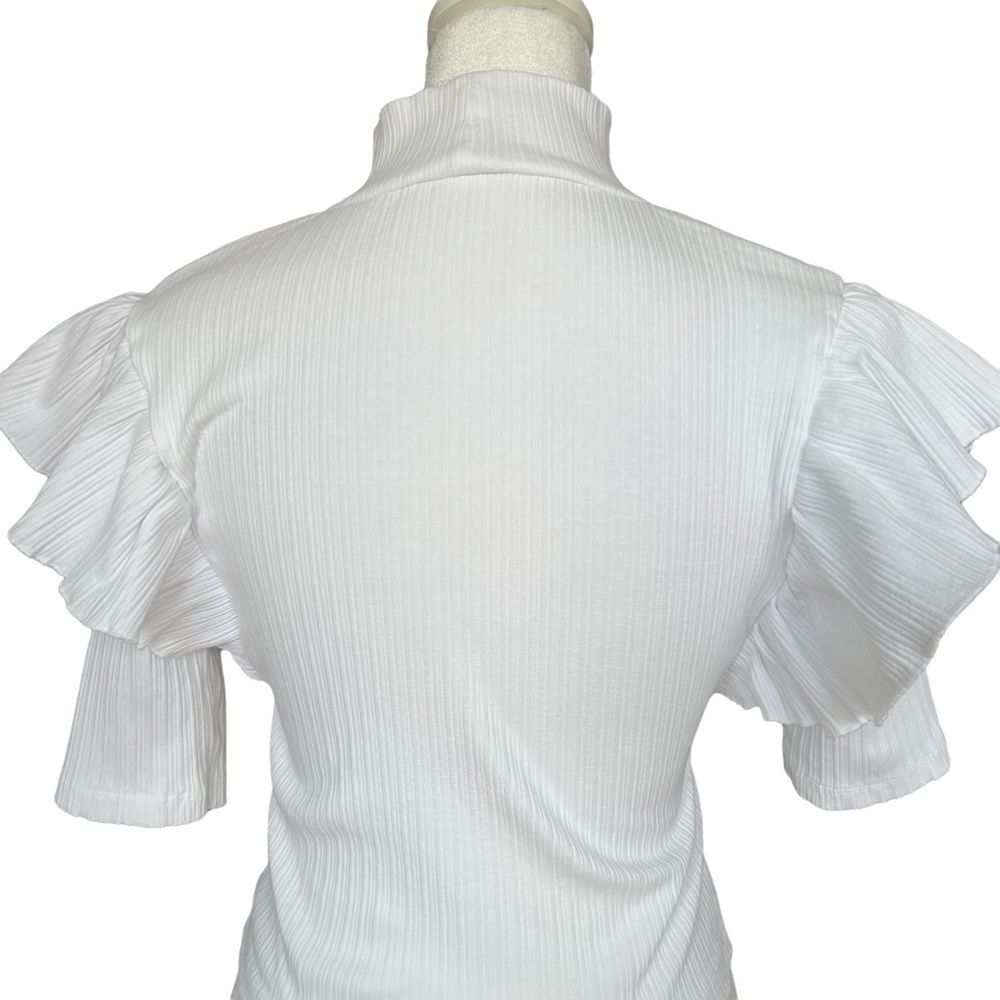 ZARA Ruffle Ribbed Tee - Picture 6 of 9
